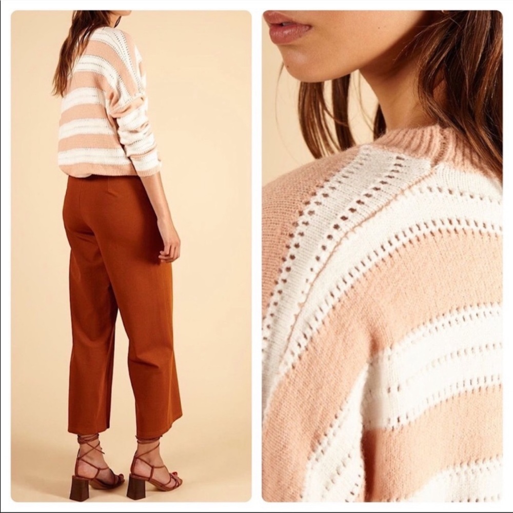 NEW Frnch Paris Nadiege Perforated Knit Striped Sweater